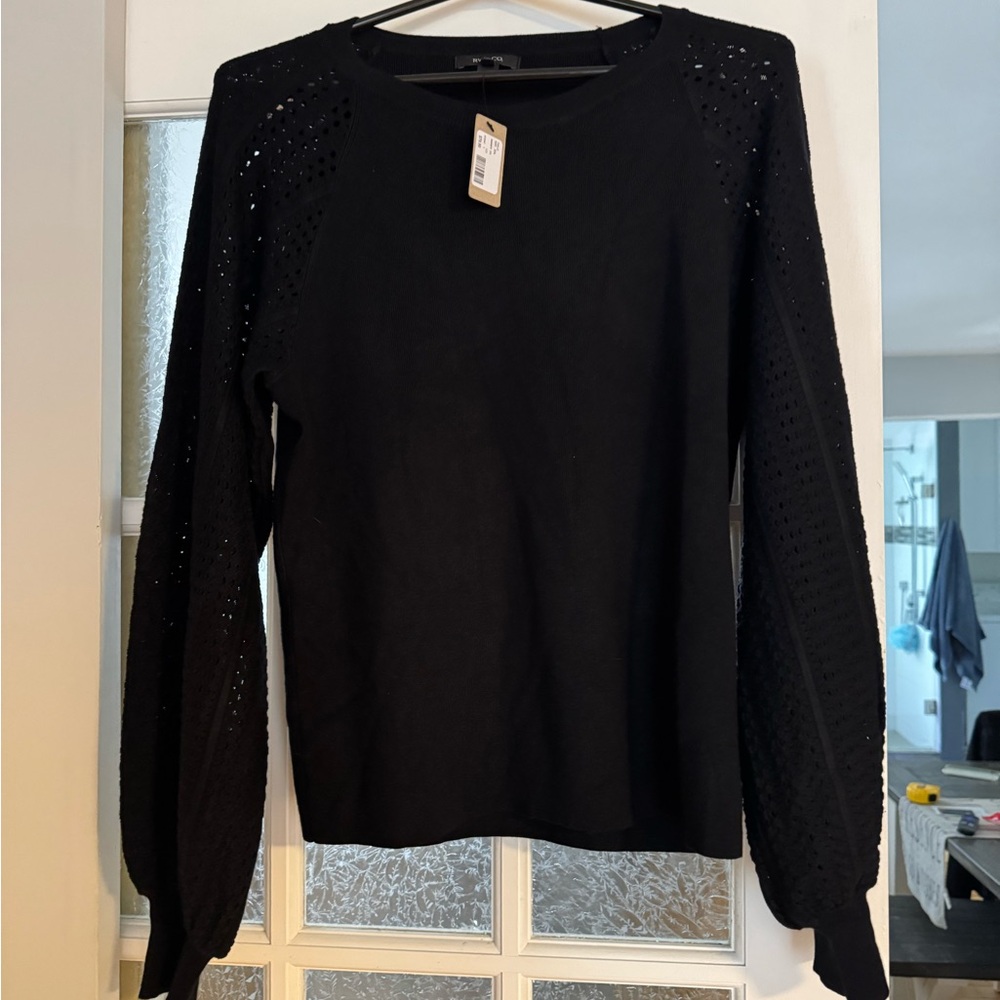 Black Knit Sweater with Lace like Sleeves